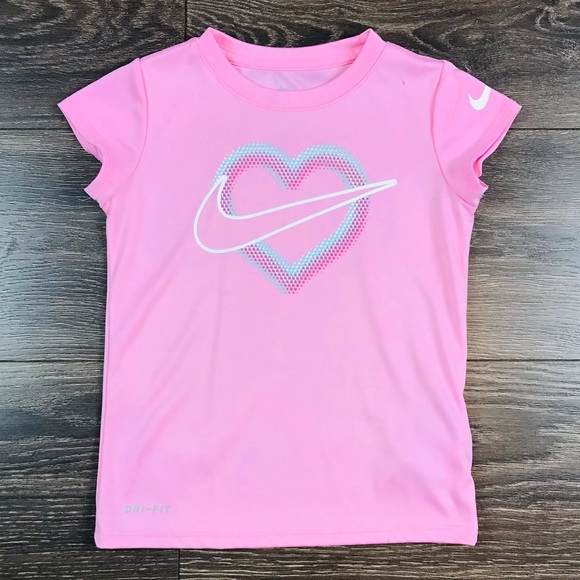 Nike Dri-Fit Girls Pink Valentines Heart Shirt Size 5 Small